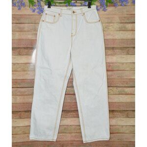 Tory Burch Ladies Off White Embroidered Straight Leg Jeans Size 30 Cotton Denim